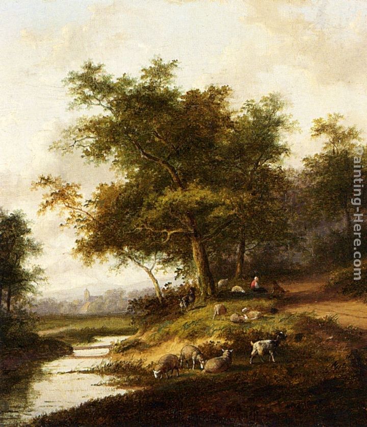 Jan Evert Morel A Shepherdess And Her Flock At Rest